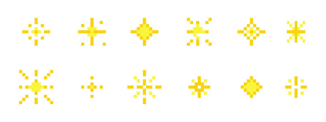 Wall Mural - pixel star retro 8 bit sparkle set. shiny game pixel art effect set. firework burst, space decoratio