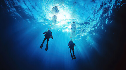 Wall Mural - Diving in the Deep Ocean Sport