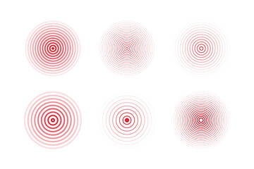 Concentric ripple circles set. Seismic Earthquake alert radar. Radial signal, sonar wave, soundwave rings. touch effect or pulse