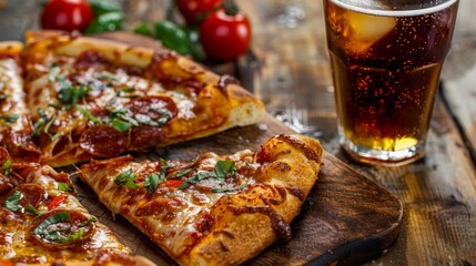 Pairing pizza with a cold drink, whether it's soda, beer, or a refreshing iced tea.