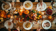 © Mustafa - Friends and family of different backgrounds gather around a festive Thanksgiving table, relishing delicious home-cooked meals.
