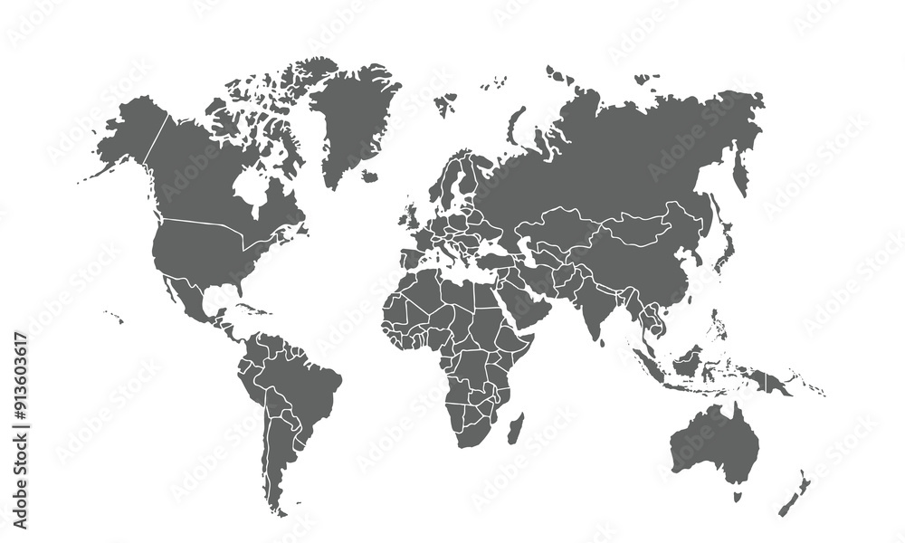 Political World Map vector illustration isolated on white background ...