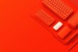 © JK_kyoto - Vibrant red workspace setup featuring keyboard, mouse, pen, and accessories, creating a bold and modern aesthetic for productivity.