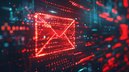 Email and binary code data, technology background.