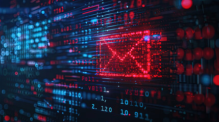 Email and binary code data, technology background.