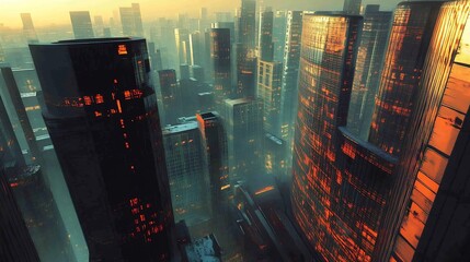 Wall Mural - Futuristic Cityscape with Glowing Towers