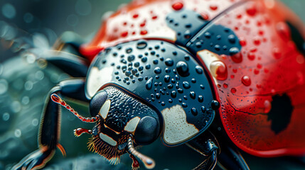 Poster - Macro shot of a ladybug - The shiny, red wings and black spots of a ladybug.