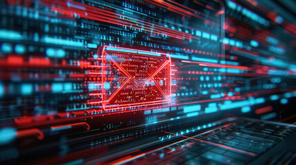 Email and binary code data, technology background.