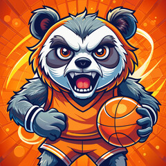 Wall Mural - panda basketball cartoon mascot