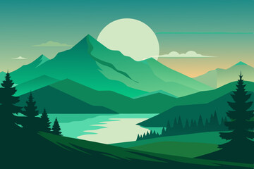 Green Morning landscape vector illustration