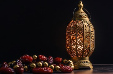 Islamic Arabian design background with beautiful lantern with some dates