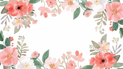 Wall Mural - Empty rectangular flower frame, modern clean background, watercolor style