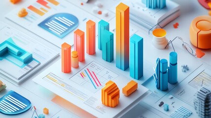 Colorful 3D Geometric Charts on White Background