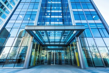 A modern office building with glass windows