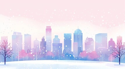 Winter cityscape, modern clean backdrop, watercolor style