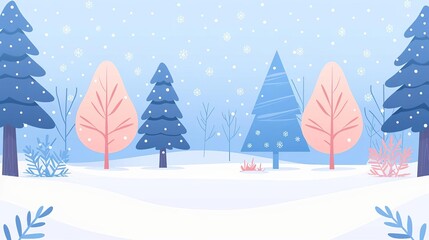 Winter forest, simple modern clean background, flat design illustration