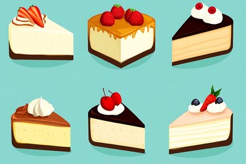 Wall Mural - Six Delicious Cheesecake Slices with Various Toppings.