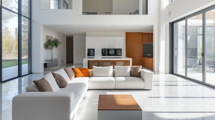 Modern living room interior in a bright white house