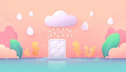 Weather forecast app, rain probability, flat design illustration