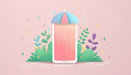 Weather forecast app, rain probability, flat design illustration