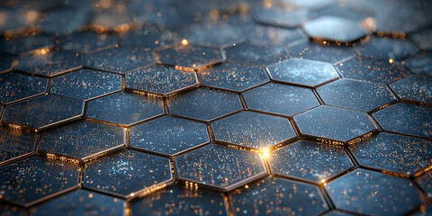Creative blue hexagonal background with binary code. Technology, design and landing page concept