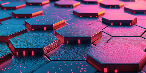 Creative blue hexagonal background with binary code. Technology, design and landing page concept