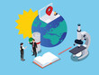 © Creativa Images - Global business concept. People with Earth globe on the background 3d vector illustration concept
