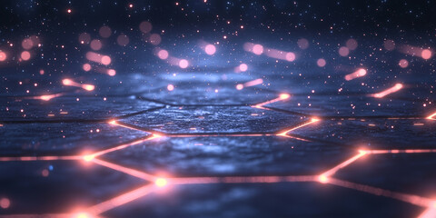 Creative blue hexagonal background with binary code. Technology, design and landing page concept