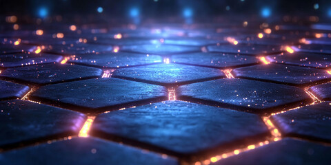 Creative blue hexagonal background with binary code. Technology, design and landing page concept