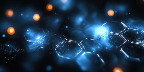 Creative blue hexagonal background with binary code. Technology, design and landing page concept