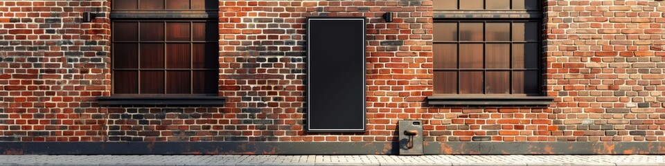 Canvas Print - Rectangular Black Glass Poster Mockup on Brick Wall Blank Theater or Bar Street Signage Mockup Vertical Outdoor Banner Template for Advertising or Promotion