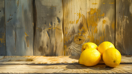 Wall Mural - yellow lemons on wooden table place