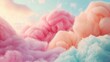 © Broccolini - Cotton candy, fluffy clouds resembling cotton candy, rainbow-colored clouds, cozy and soft yarn texture, clouds in the sky