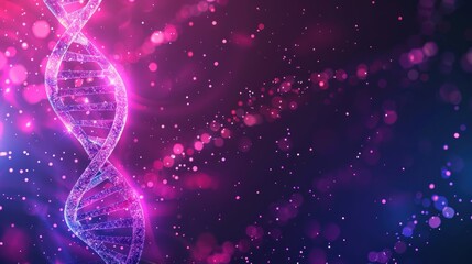 Abstract virtual purple and blue DNA strand with a purple and blue background