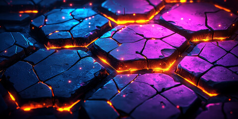 Creative blue hexagonal background with binary code. Technology, design and landing page concept