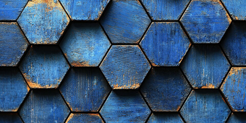 Creative blue hexagonal background with binary code. Technology, design and landing page concept
