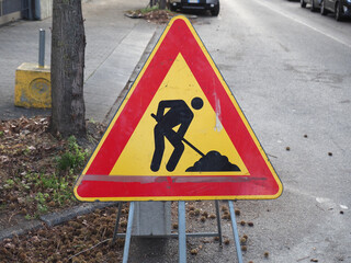 Wall Mural - road works sign