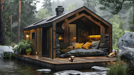 Poster - Cozy Wooden Cabin Retreat Illustration