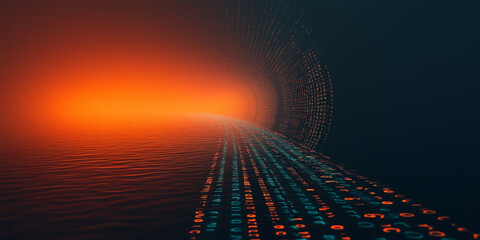 Digital binary code data streaming on a dark background
