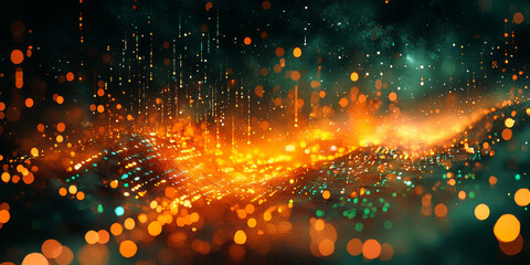 Digital binary code data streaming on a dark background