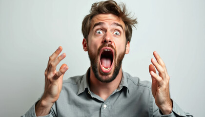 Surprised Man with Open Mouth, Emotional Portrait, Shocked Expression,  Studio Shot