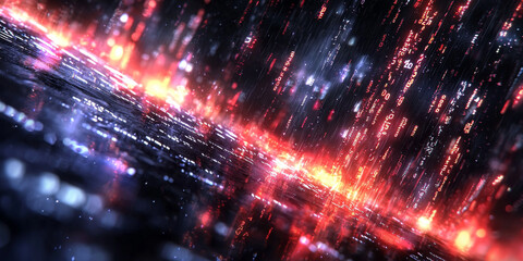 Digital binary code data streaming on a dark background