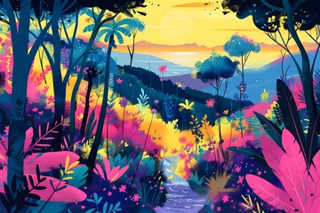 colorful forest landscape vector.