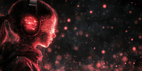 Digital binary code data streaming on a dark background