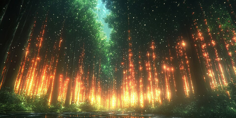 Digital binary code data streaming on a dark background