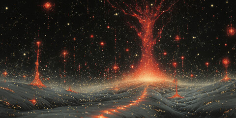 Digital binary code data streaming on a dark background