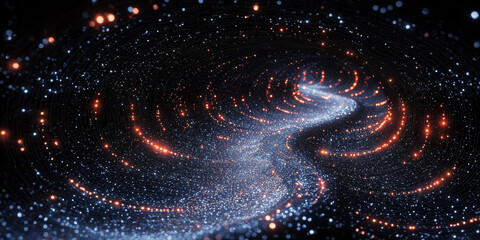 Digital binary code data streaming on a dark background