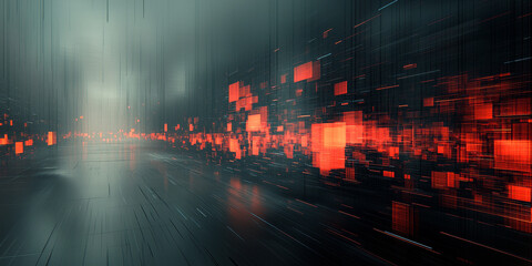 Digital binary code data streaming on a dark background