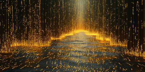Digital binary code data streaming on a dark background