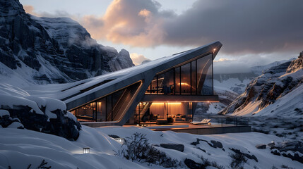 Sticker - Modern Mountaintop Home 3D Illustration